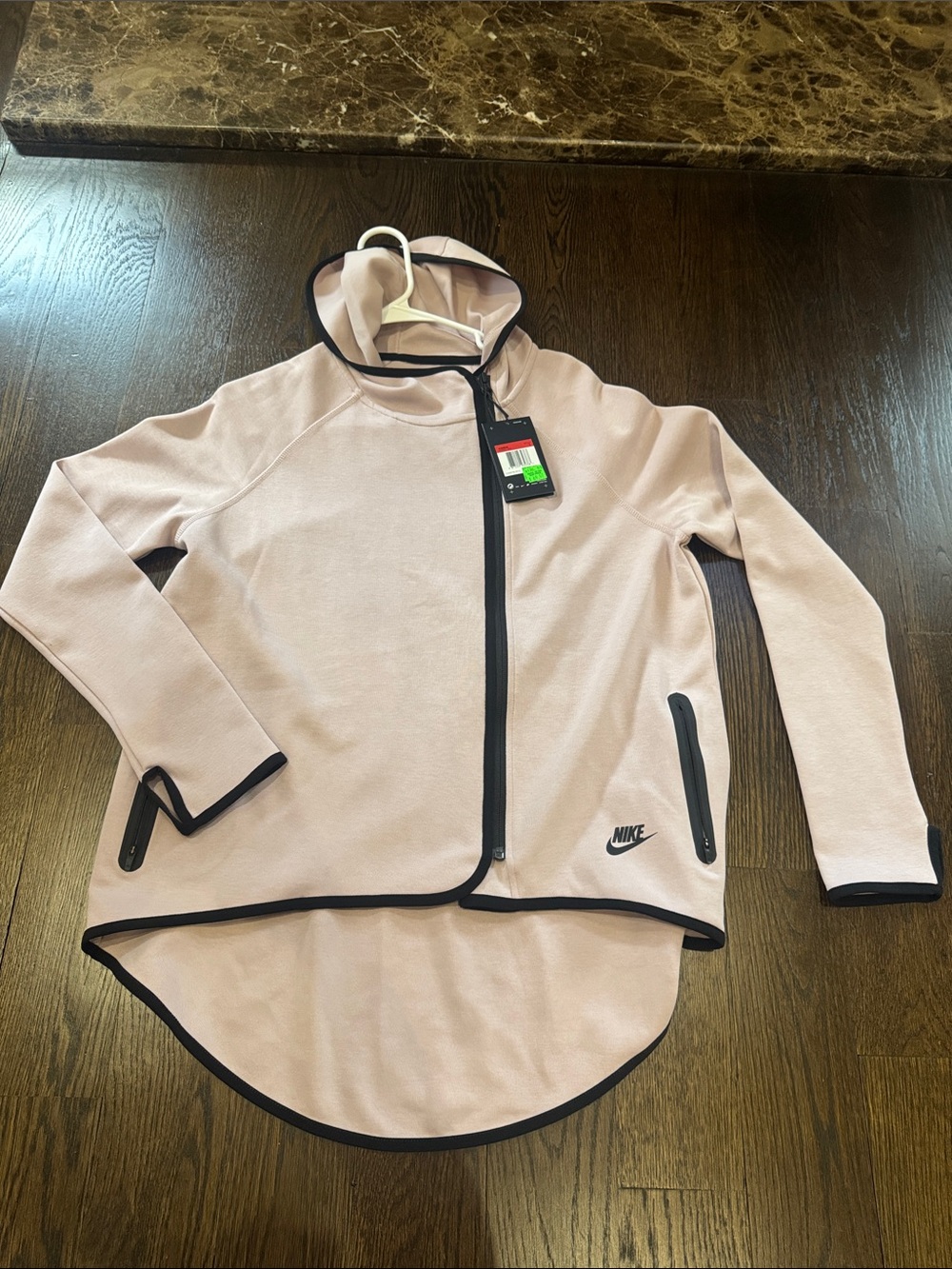 Vintage Nike tech cape women's Light Pink Hooded Jacket with Black Trim